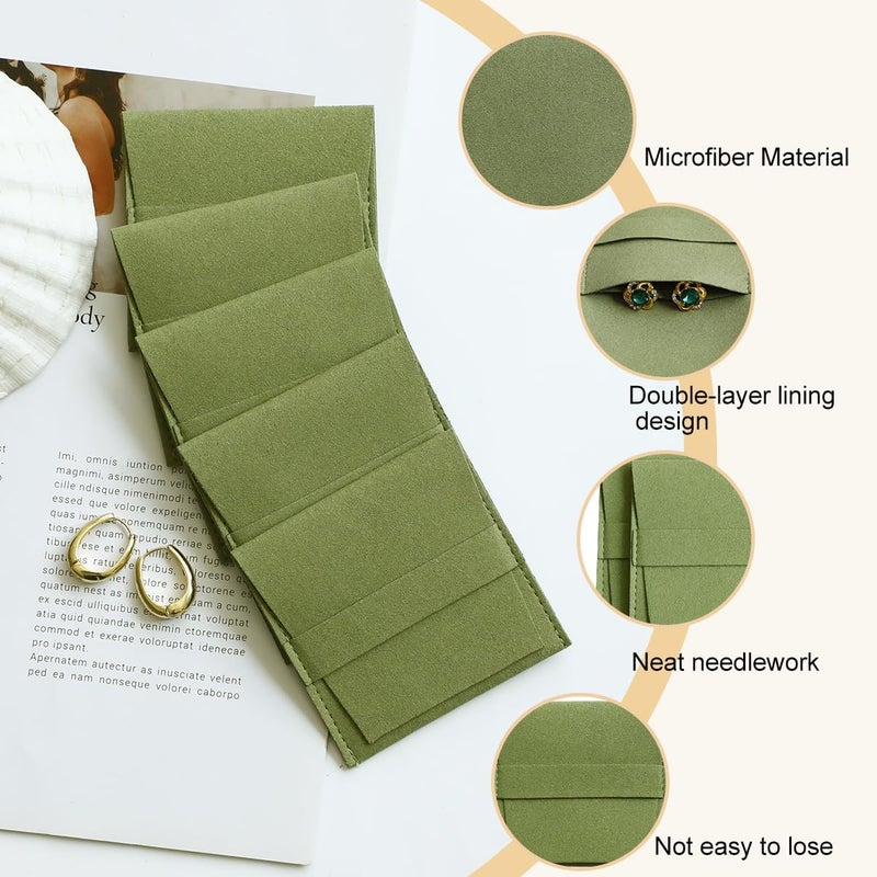 Handmade 40pcs Green Microfiber Jewelry Pouch 8 x 8cm Jewelry Packaging Bag Luxury Gift Fixed Strap Envelope Style Packaging Small Jewelry Gift Bags for Earrings Necklaces Bracelet Ring - Image 3